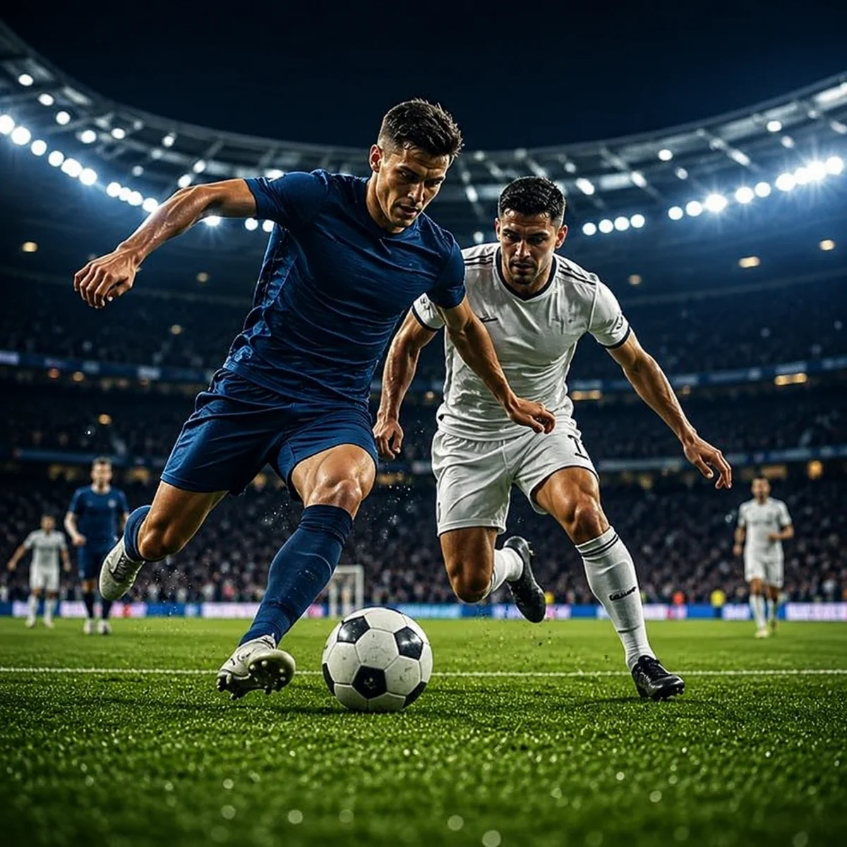 球员在足球场争夺球权的足球主题资料图